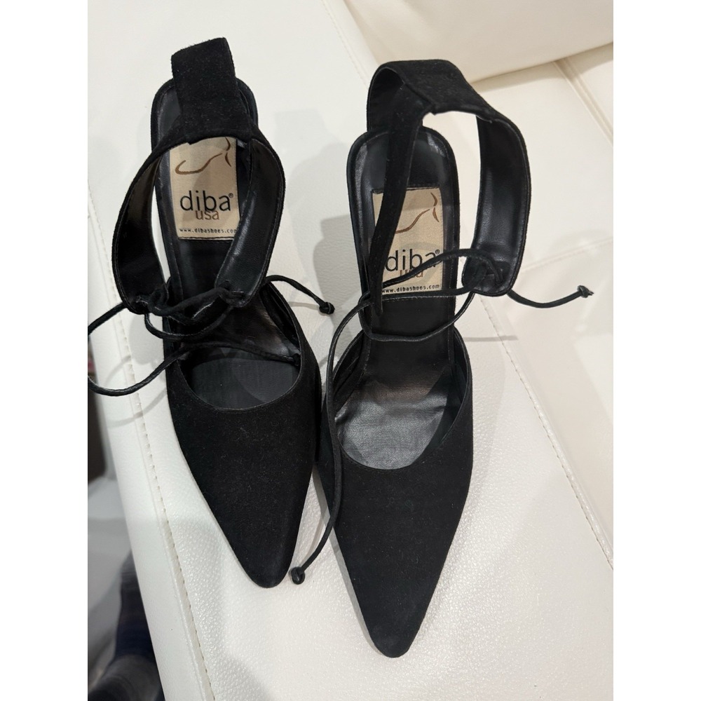 Diba USA Black Suede Pointed Toe Lace Up Ankle Wrap Heels Size 6.5 M Brazil - Picture 8 of 9